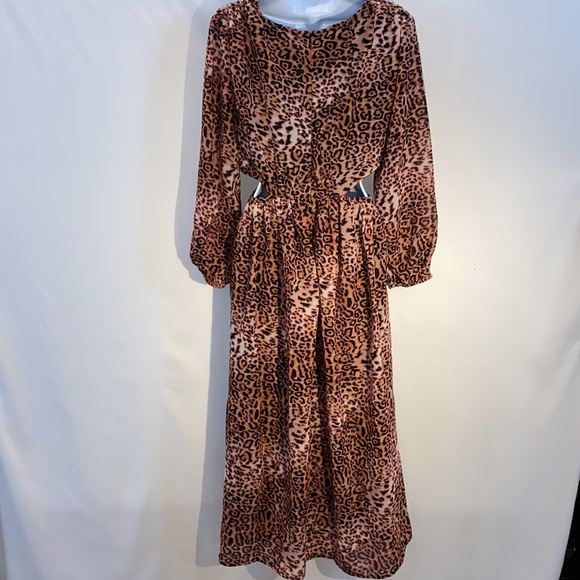 Anthropologie Cut Out Midi Dress in Brown Motif Brown animal print MP NWT - Picture 10 of 17